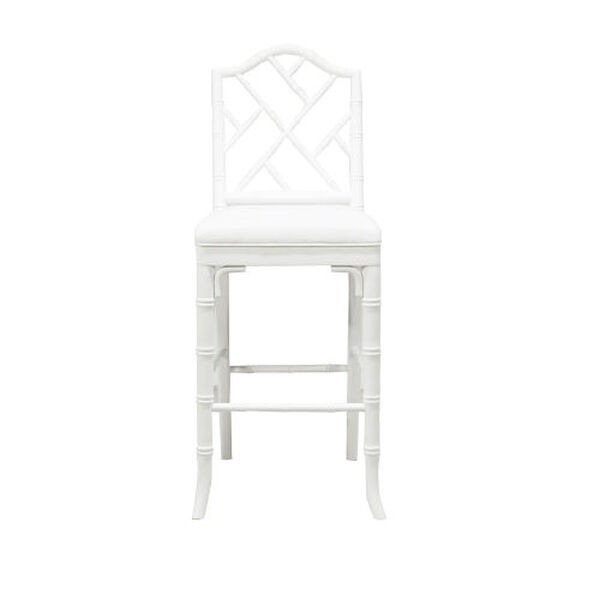 Annette Matte White Lacquer White Linen Chippendale Style Bamboo Counter Stool, image 2